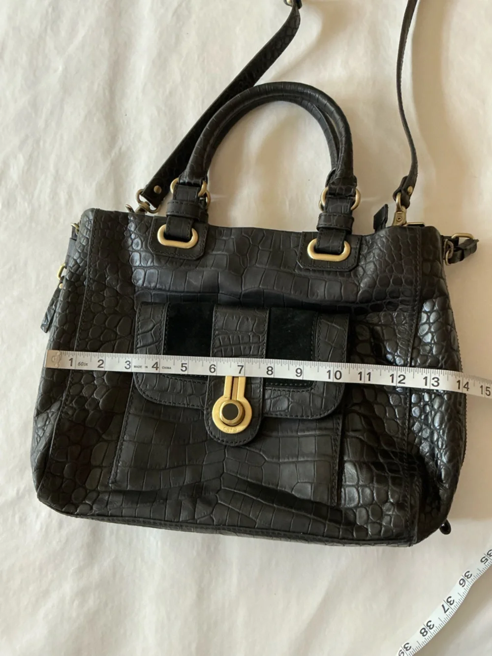 Rafe New York Black Croc-Embossed Leather Tote with Gold Hardware